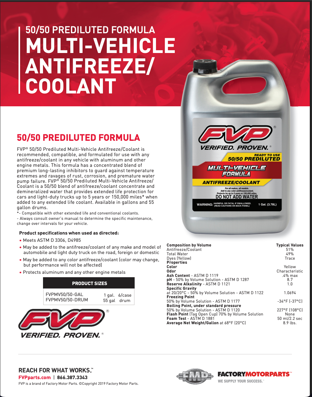 FVP Antifreeze/Coolant Pre-Diluted 50/50 1gal.