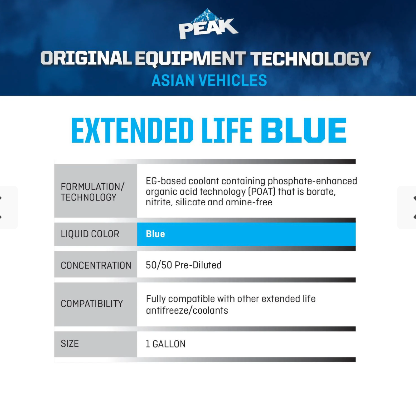 PEAK Asian Vehicles Blue Antifreeze and Coolant Ready-To-Use