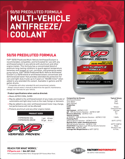 FVP Antifreeze/Coolant Pre-Diluted 50/50 1gal.