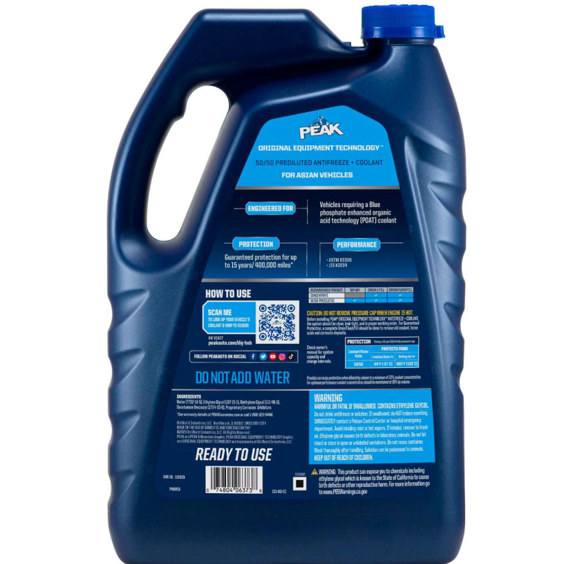 PEAK Asian Vehicles Blue Antifreeze and Coolant Ready-To-Use